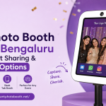 Tab Photo Booth Rental Bengaluru banner by Instant Photo Booth featuring instant sharing, custom branding options, and a modern tablet photo booth setup for events.