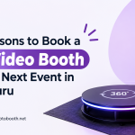 360 Video Booth setup at an event in Bengaluru with guests posing on the rotating platform